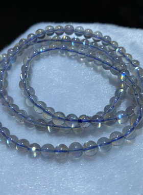 天然水晶彩光灰拉长石三圈手链净体强彩光灰月光手串5mm手串
