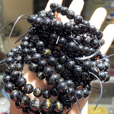 天然水晶黑碧玺带猫眼小颗粒手链 男女款 特价