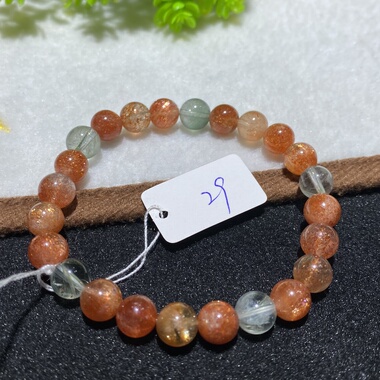 天然阿鲁沙手链女款金太阳石绿柱石水晶手链手串精品款6.7-7.5