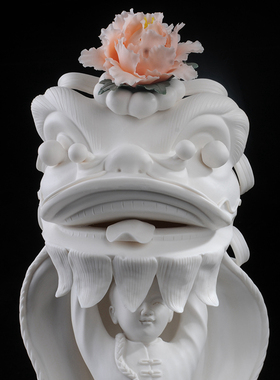 飞黄腾达德化陶瓷舞狮白瓷喜庆庆祝开业办公室店里礼品工艺品摆件