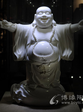 八方来财运福德化白瓷顶天立地弥勒佛陶瓷工艺品摆件客厅书房装饰
