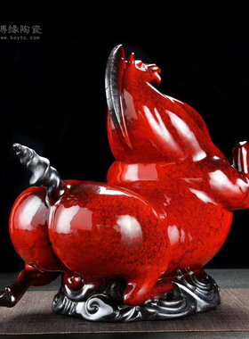 陶瓷红色马到成功橱柜招财摆件