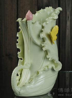 双耳插花软装饰桌面摆件德化陶瓷