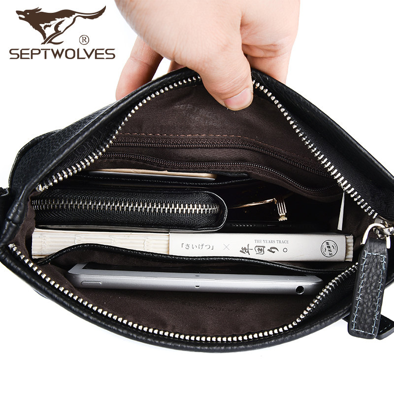 七匹狼真皮男士包休闲竖款软单肩包 轩达箱包男士包袋