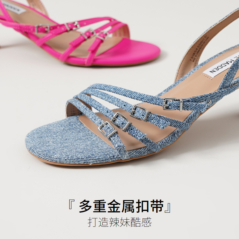 STEVE MADDEN/思美登2024新款牛仔蓝色一字带时尚罗马女凉鞋 LIAN - 图1