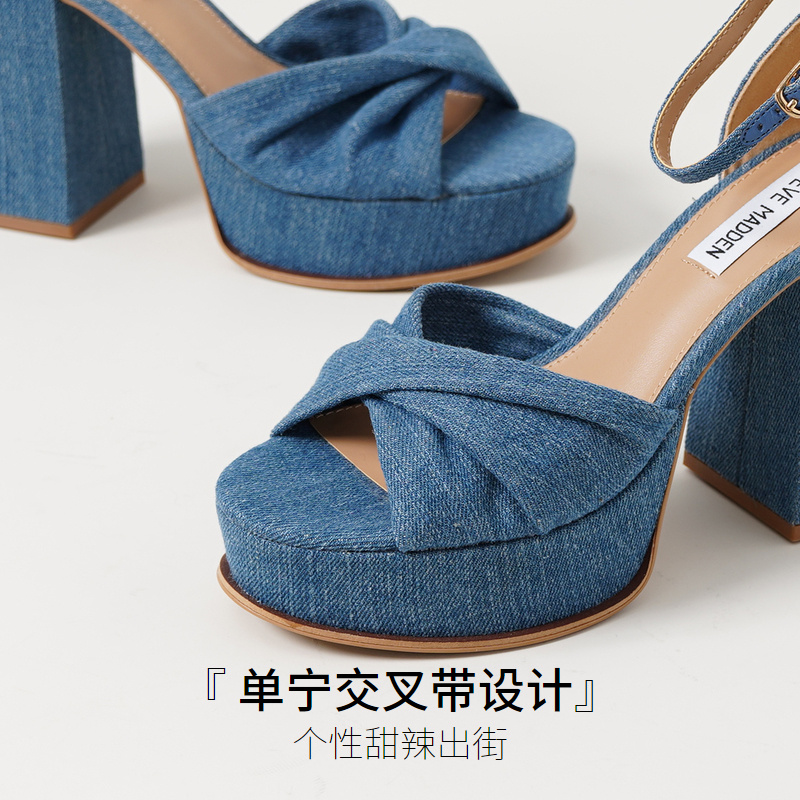 Steve Madden/思美登2024新款春夏高跟一字带时尚潮牌凉鞋女SOLVE - 图1