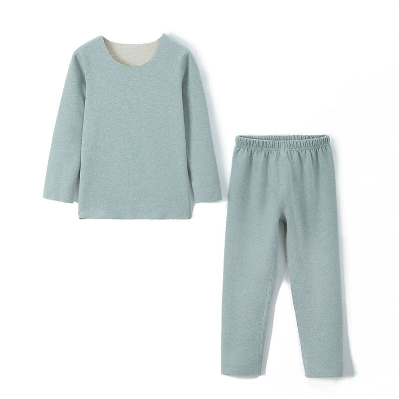 新款男童女童宝宝蚕丝羊毛德绒童装套装背心坎肩儿童家居服保暖衣