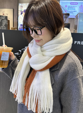 围巾女生冬季新款加厚高级感韩版仿羊绒保暖拼色围脖百搭学生情侣