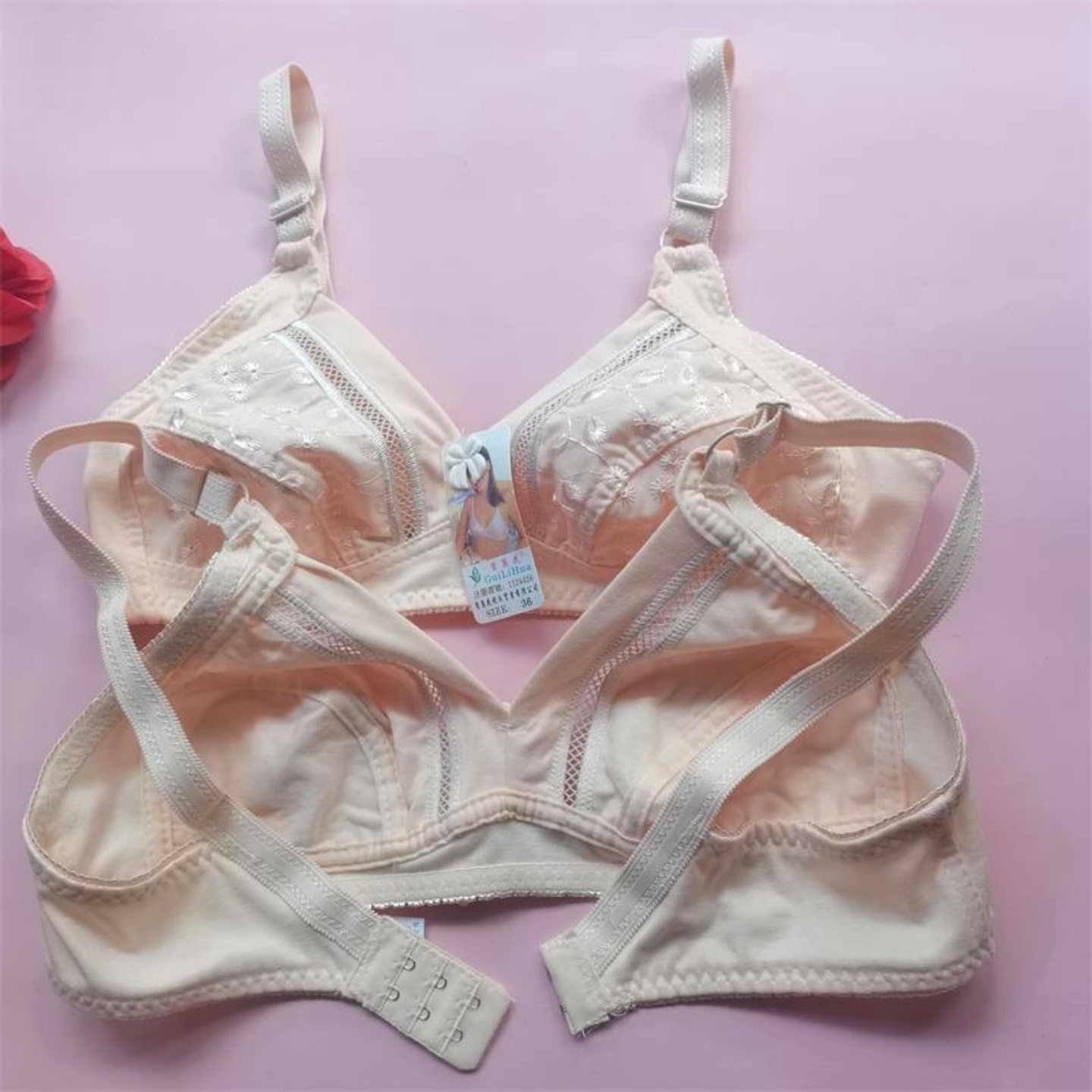 贵丽花文胸中老年大码无钢圈超薄款内衣刺绣全棉布妈妈内衣背扣女 - 图1