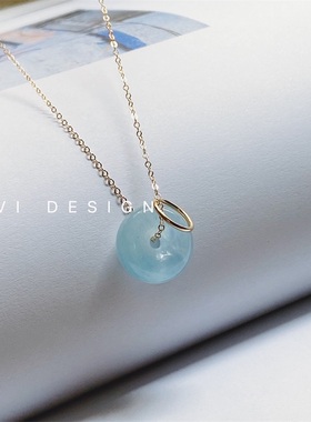 14K包金海蓝宝小平安扣幸运项链