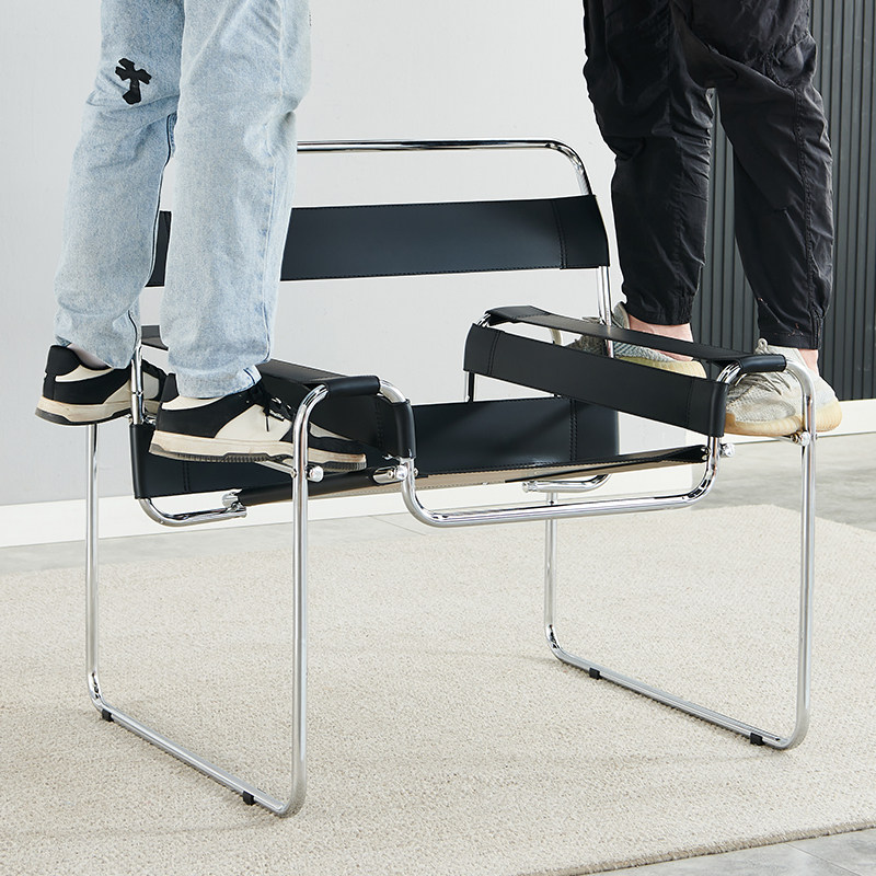 瓦西里椅子ins网红拍照椅子中古风马鞍皮轻奢中古客厅单人沙发椅