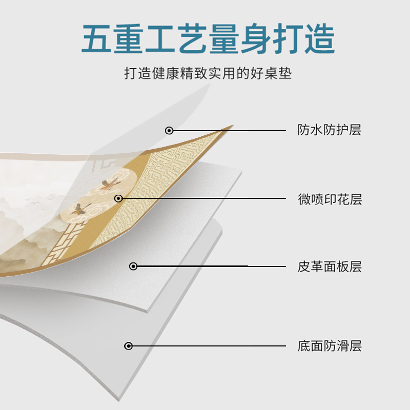 新中式皮革床头柜垫防水桌布7362中国风防尘梳妆台布免洗盖布定制 - 图1