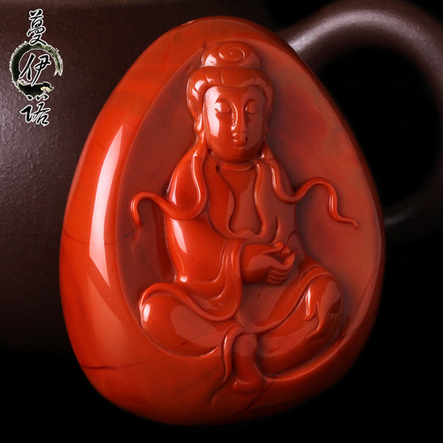 蔓伊诺四川凉山南红玛瑙柿子红吊坠挂件苏工雕件观音送证书 C10Q - 图3