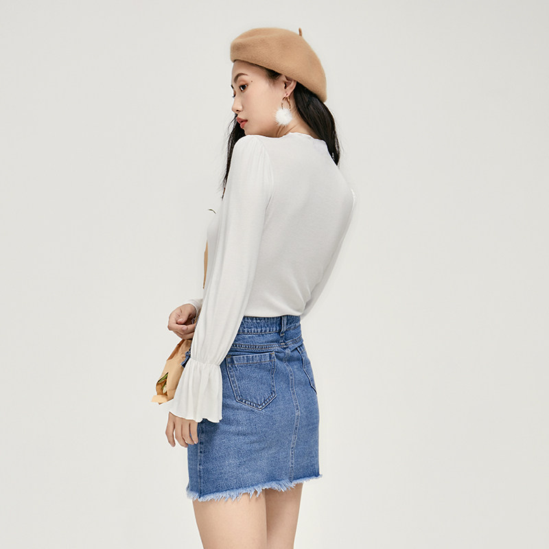 骆驼2020秋冬修身喇叭袖长袖打底衫 骆驼女鞋T恤