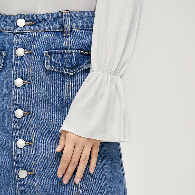 骆驼2020秋冬修身喇叭袖长袖打底衫 骆驼女鞋T恤