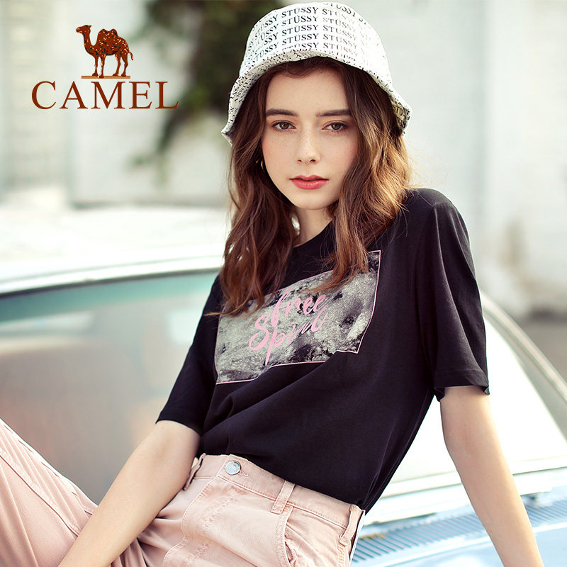骆驼女装2020夏季新款印花纯棉t恤 骆驼女鞋T恤