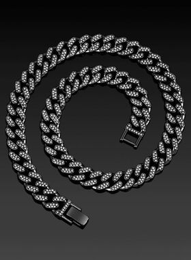 暗黑系枪色镶钻古巴链跨境流行时尚迈阿密项链男士长款嘻哈链子