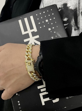 镶钻古巴满钻手链设计嘻哈说唱男女同款潮酷手饰