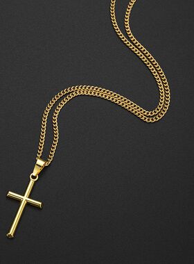 欧美嘻哈风十字架吊坠项链长款男士百搭链子跨境热卖饰品厂家批发