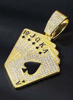 亚马逊货源工厂批发锌合金单吊坠扑克牌大扣头配古巴链嘻哈风项链