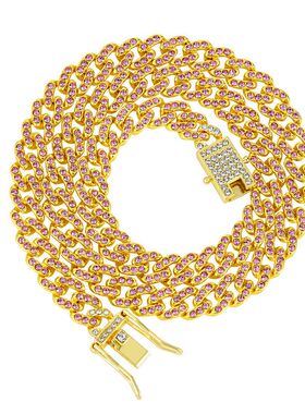 9mm女款半蓝彩色时尚欧美风古巴链龙须扣迈阿密链子项链手链套装