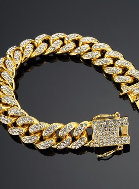 欧美风18K金微镶锆石男士手链