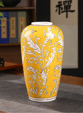 手绘陶瓷器红色中式插花瓶青花瓷复古摆件家居客厅电视柜装饰品