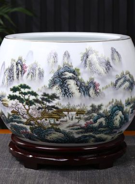 客厅聚宝盆摆件景德镇陶瓷中式