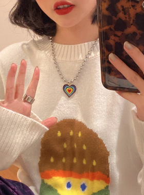 彩虹爱心项链女轻奢小众设计感高级感锁骨链颈链配饰
