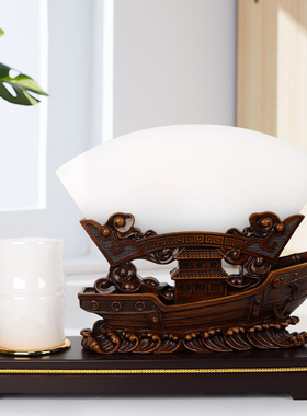 玉石笔筒一帆风顺扇形摆件