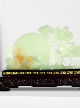 高档玉石鸳鸯摆件新婚礼物