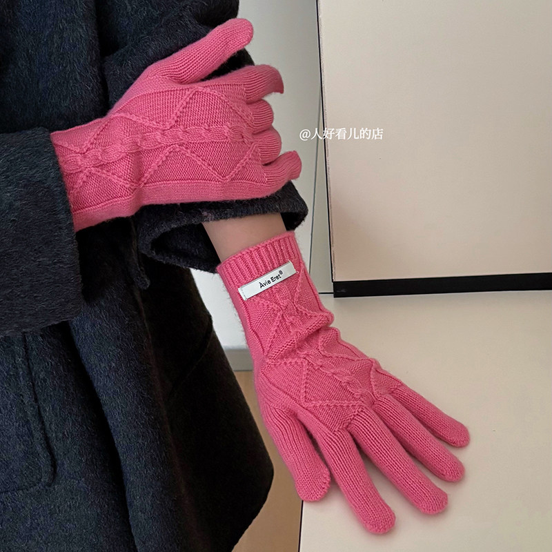 韩系ins麻花针织毛线手套女2025新款秋冬可触屏保暖防寒骑车手套