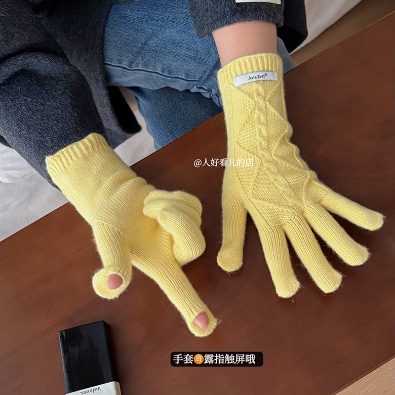 韩系ins麻花针织毛线手套女2025新款秋冬可触屏保暖防寒骑车手套