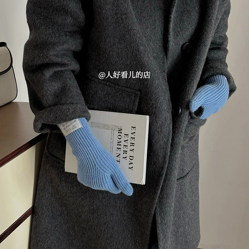 韩版ins风加长款含羊毛流行针织露指冬季手套女加厚保暖防寒骑行