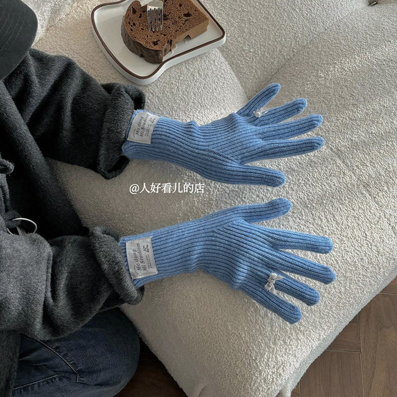 韩版ins风加长款含羊毛流行针织露指冬季手套女加厚保暖防寒骑行