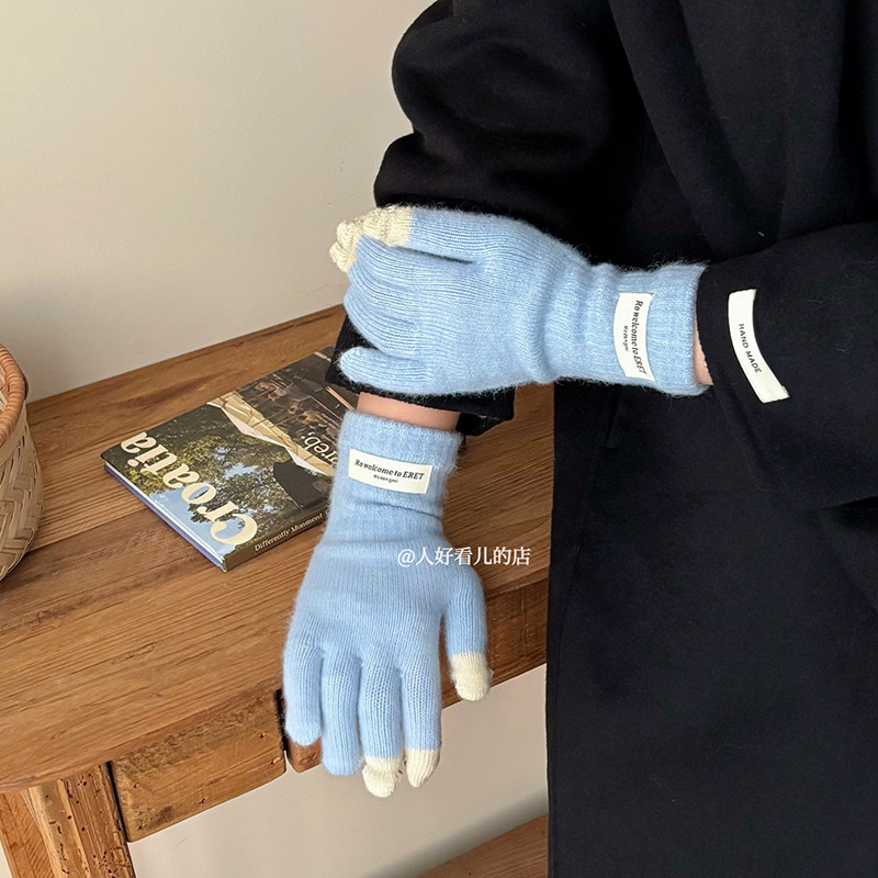韩系ins可爱小怪兽针织手套女2025秋冬新款保暖防寒可触屏手套潮