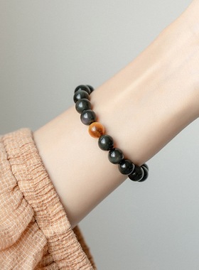 天然乌金黑石黑曜石手链女韩版简