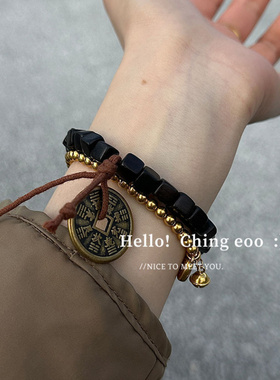 新中式复古方糖绿檀木山鬼铜钱天