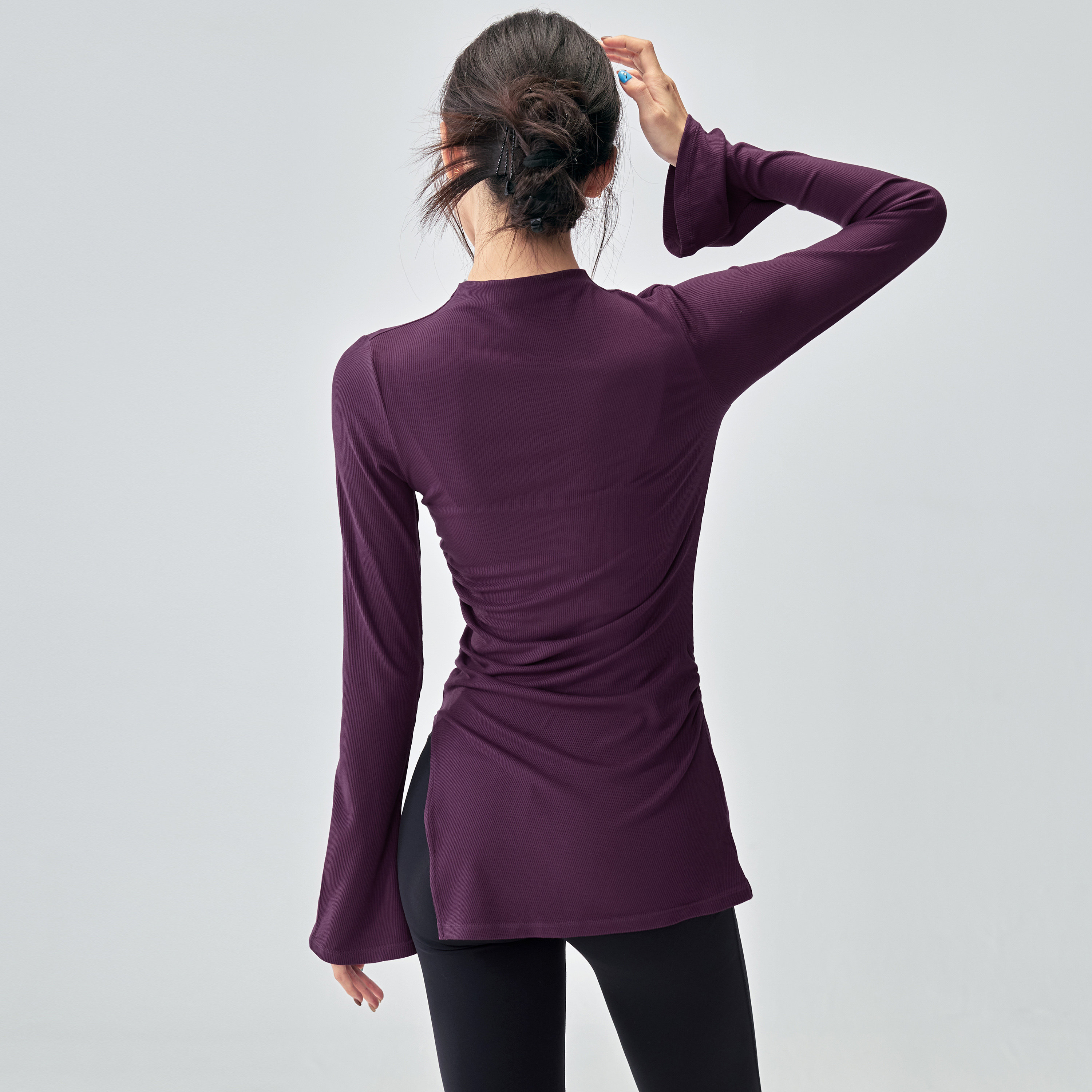 健身女孩半高领遮臀瑜伽服紧身运动喇叭长袖罩衫普拉提训练上衣新,淘宝优惠券,粉丝福利购,淘宝优惠卷