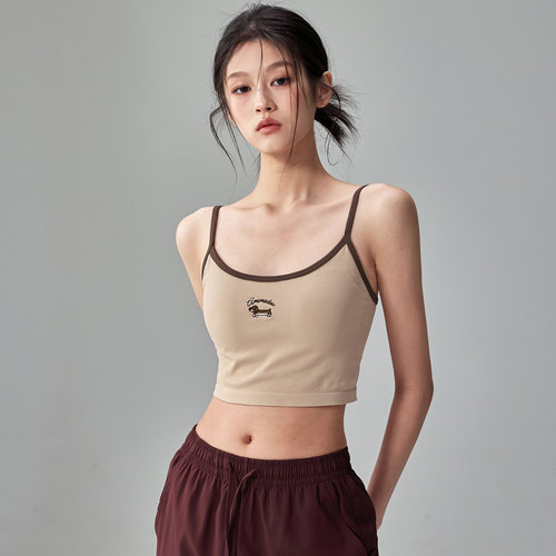 健身女孩一体式运动内衣防震聚拢外穿跑步文胸撞色吊带瑜伽背心新 - 图2