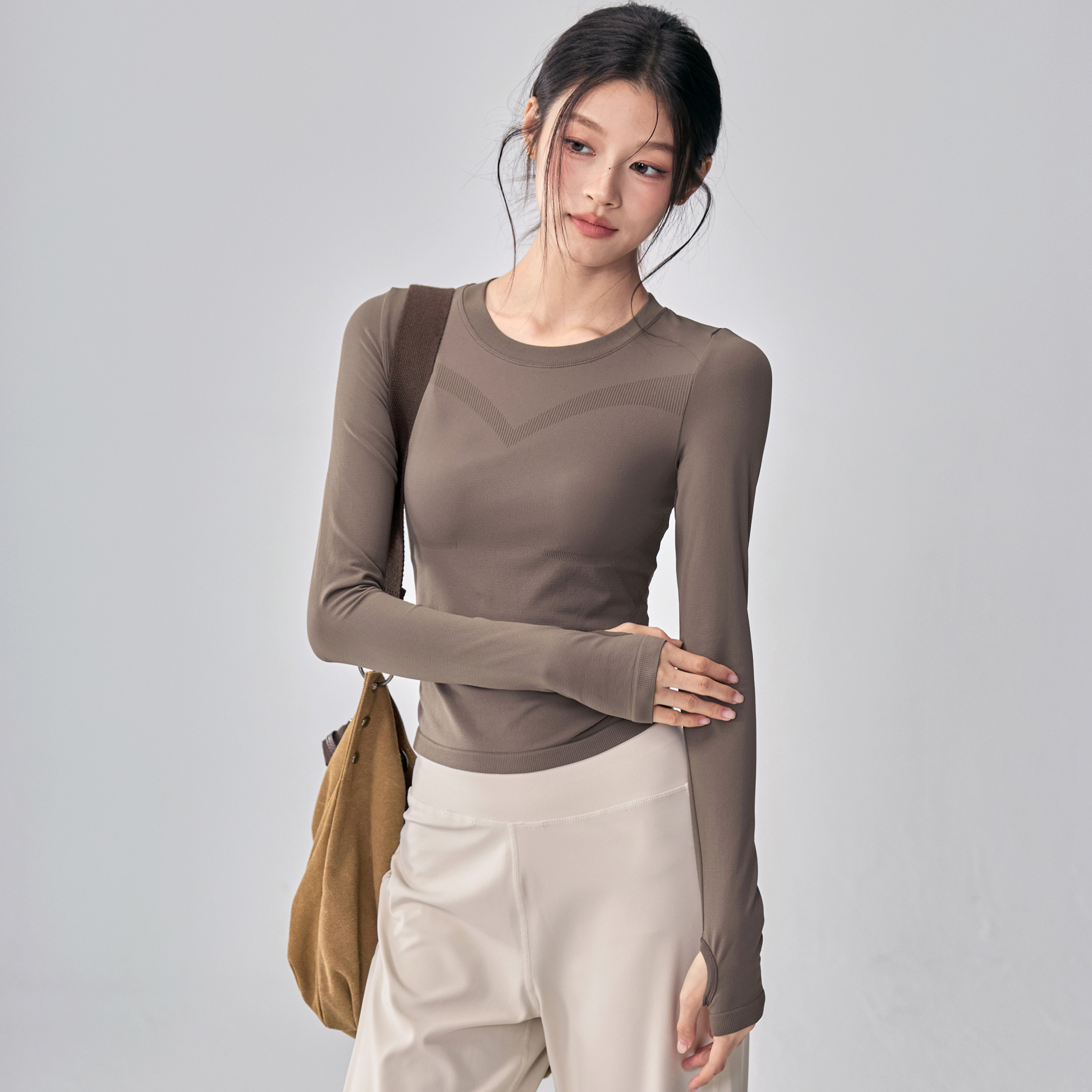 健身女孩速干瑜伽服长袖高弹无缝跑步普拉提训练修身显瘦运动上衣,淘宝优惠券,粉丝福利购,淘宝优惠卷