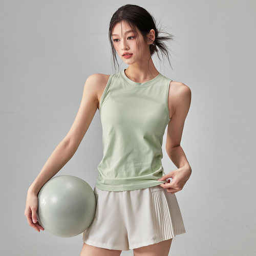 健身女孩薄款速干瑜伽服背心弹力显瘦跑步训练外穿无袖运动上衣夏 - 图1