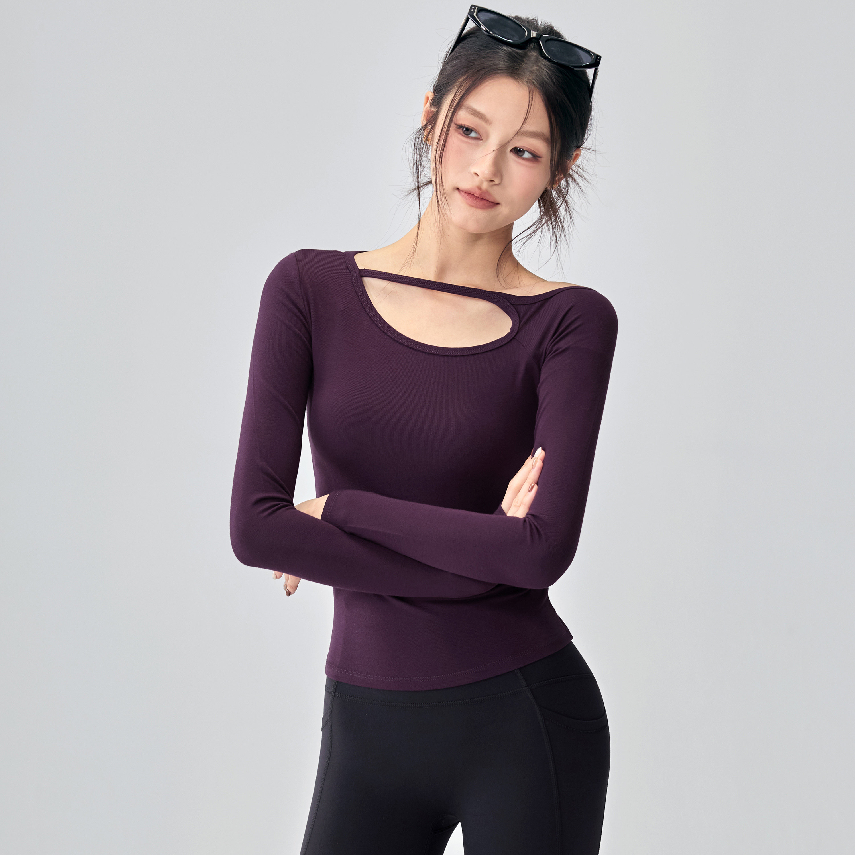 健身女孩高级感瑜伽服上衣带胸垫纯欲普拉提训练修身显瘦运动长袖,淘宝优惠券,粉丝福利购,淘宝优惠卷