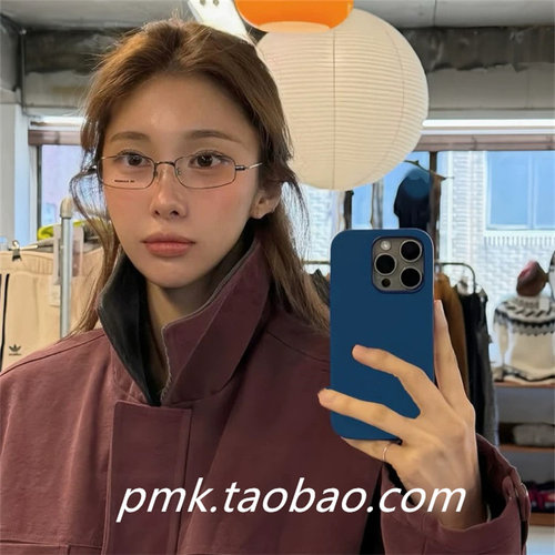 简约ins博主同款复古纯色深蓝硅胶适用苹果16ProMax手机壳iPhone15新款14硅胶13Promax简约软壳情侣保护套 - 图0