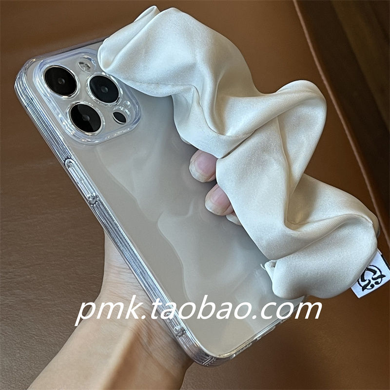 ins风春夏新款丝绸腕带适用iphone14promax苹果13小众12手机壳11情侣少女心简约温柔气质透明保护壳xs/678p-图1