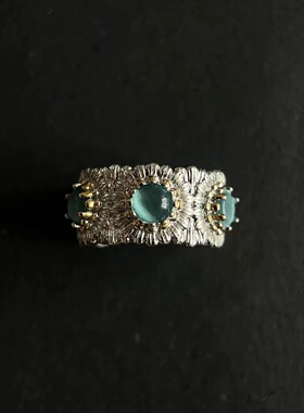 Sage vintage古着 Moonstone 重工雏菊花朵开口戒指古着配饰