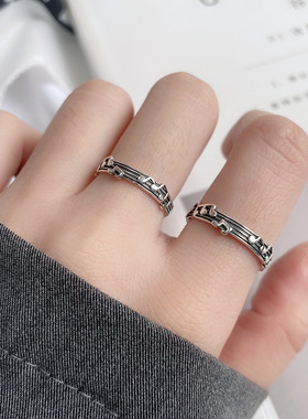 纯银复古音符冷淡风饰品开口戒指