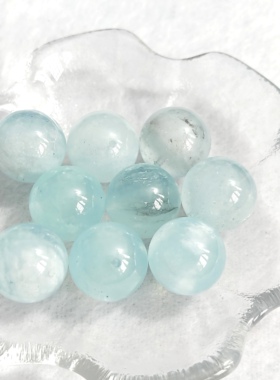 天然海蓝宝16mm圆珠手链项链手工DIY单珠配件