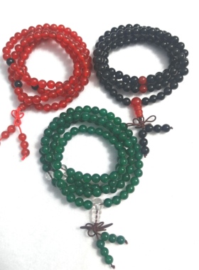 天然巴西红玛瑙108珠手链长款四圈黑玛瑙绿玛瑙圆珠手链