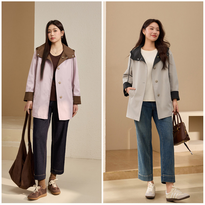 【双面风衣】两面穿MIU系撞色连帽外套纤莉秀大码女装胖mm秋新款,淘宝优惠券,粉丝福利购,淘宝优惠卷